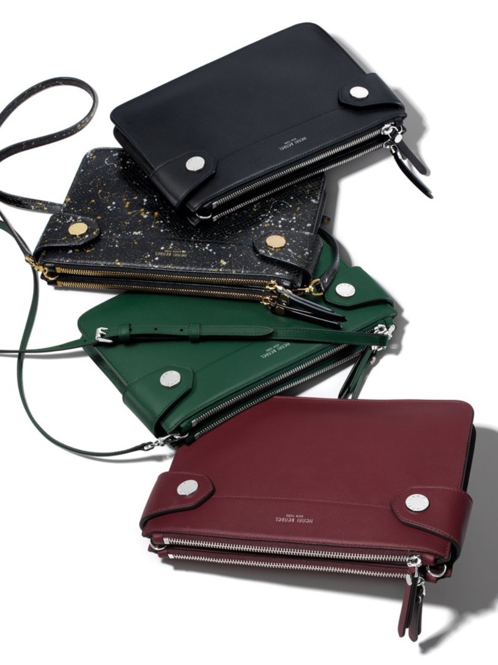 Henri BENDEL Divine Crossbody Clutch Black Leather Messenger Bag Silver Small